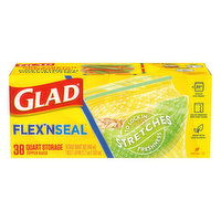 Glad Flex N Seal Zipper Bags, Storage, Quart, 38 Each