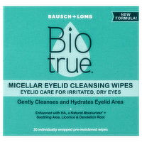 Biotrue Wipes, Eyelid Cleansing, Micellar, 30 Each