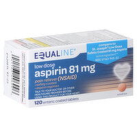 Equaline Aspirin, Low Dose, 81 mg, Enteric Coated Tablets, 120 Each