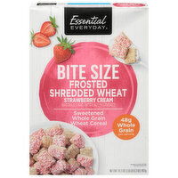 Essential Everyday Cereal, Shredded Wheat, Frosted, Strawberry Cream, Bite Size, 16.3 Ounce