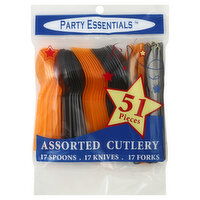 Party Essentials Cutlery, Assorted, Black & Orange, 51 Each