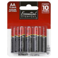 Essential Everyday Batteries, Alkaline, AA, 12 Pack, 12 Each