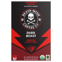 Death Wish Coffee Co Coffee, Dark Roast, Chocolate & Cherry, Single Serve Pods, 10 Each