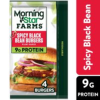 MorningStar Farms Plant Based Veggie Burgers, Spicy Black Bean, 9.5 Ounce