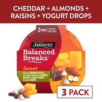 SARGENTO Sweet Balanced Breaks® Natural Cheddar Cheese, Sea-Salted Roasted Almonds, Raisins and Greek Yogurt Flavored Drops, 3-Pack, 6.04 Ounce