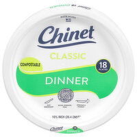 Chinet Plates, Dinner, Compostable, Classic, 18 Each