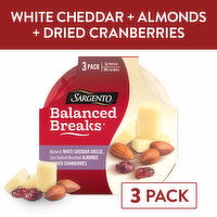 SARGENTO Balanced Breaks® Snacks Natural White Cheddar Cheese, Sea-Salted Roasted Almonds and Dried Cranberries, 3-Pack, 6.04 Ounce