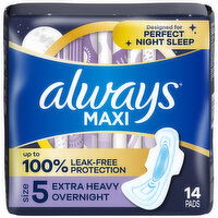 Always Maxi Maxi Overnight Pads with Wings, Size 5, 14 Each