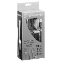 Sensations Cutlery, Assorted, Hammered, Silver Metallic, 24 Each