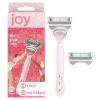 joy pink razor for women 1 handle + 2 blade refills, 1 Each