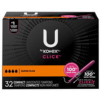 U by Kotex Click Compact Super Plus Unscented Tampons, 32 Each
