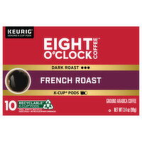 Eight O'Clock Coffee K-Cup Pods Ground Arabica Dark Roast French Roast Coffee, 10 Each