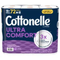 Cottonelle Ultra Comfort Toilet Paper, Mega Rolls, 2-Ply, 18 Each