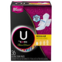 U by Kotex CleanWear Pads, Ultra Thin, Regular, Big Pak, 36 Each