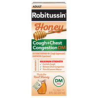 Robitussin Cough + Chest Congestion DM, Maximum Strength, Adult, Honey, 8 Fluid ounce