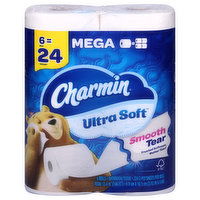 Charmin Ultra Soft Bathroom Tissue, Smooth Tear, Mega Roll, 2-Ply, 6 Each