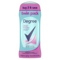 Degree Antiperspirant Deodorant, Sheer Powder, Twin Pack, 2 Each