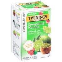 Twinings Superblends Green Tea, Cranberry & Lime, Energizing Matcha, Tea Bags, 18 Each