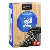 Essential Everyday Trash Bags, Twist Tie, Super Size, 55 Gallon, 20 Each