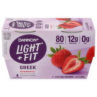Dannon Light + Fit Fat Free Greek Strawberry Yogurt, 4 Each