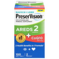 PreserVision Softgels Areds 2 Formula + CoQ10 100 mg Eye Vitamin and Mineral Supplement, 100 Each