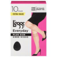 L'eggs Everyday Knee Highs, Jet Black, One Size, Plus Size, Extra Value, 10 Each