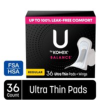 U by Kotex Balance Ultra Thin Regular Pads, 36 Each