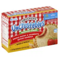 Smucker's Uncrustables Sandwich, Reduced Sugar, Peanut Butter & Strawberry Spread, on Whole Wheat Bread, 4 Each