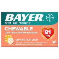 Bayer Aspirin, Low Dose, Orange Flavored, 81 mg, Chewable, Tablets, 36 Each