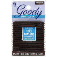 Goody Ouchless Elastics, No-Metal, Brunette, 15 Each