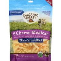 Organic Valley Cheese, 3 Cheese Mexican, Thick Cut Off The Block, 6 Ounce