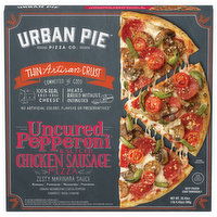 Urban Pie Pizza Co. Pizza, Thin Artisan Crust, Uncured Pepperoni & Sliced Chicken Sausage, 20.45 Ounce