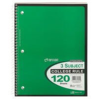 Top Flight Standards Notebook, 3 Subject, College Rule, 120 Sheets, 1 Each