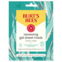 Burt's Bees Sheet Mask, Gel Renewing, Algae + Rose, 1 Each