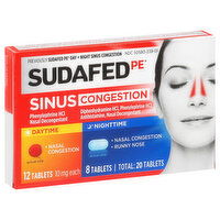 Sudafed PE Sinus Congestion, Daytime/Nighttime, Tablets, 20 Each