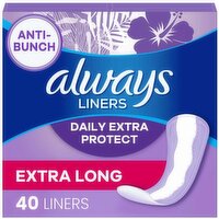 Always Daily Liners Always Daily Extra Protect Liners, Extra Long Length, Unscented Panty Liners, 40 CT, 40 Each