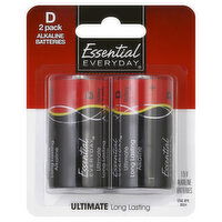 Essential Everyday Batteries, Alkaline, D, 2 Pack, 2 Each