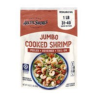 Arctic Shores Jumbo Frozen Cooked Shrimp, Peeled, Deveined, Tail-On, 31/40