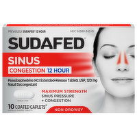 Sudafed Sinus, Maximum Strength, 120 mg, Non-Drowsy, Coated Caplets, 10 Each