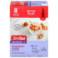 SlimFast High Protein Meal Replacement Shake, Strawberries & Cream, 8 Each