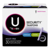 U by Kotex Security Tampons, Regular/Super, Unscented, Multi-Pak, 30 Each