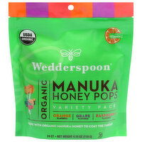 Wedderspoon Honey Pops, Organic, Manuka, Orange Flavored, Grape Flavored, Raspberry Flavored, Variety Pack, 24 Each