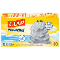 Glad ForceFlex Bags, Drawstring, Kitchen, Fresh Clean with Febreze Freshness, 13 Gallon, Tall, 40 Each