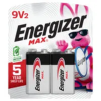 Energizer Max Batteries, Alkaline, 9V, 2 Pack, 2 Each