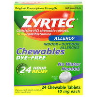 Zyrtec Allergy, Original Prescription Strength, 10 mg, Chewable Tablets, 24 Each