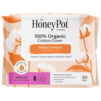 The Honey Pot Company 100% Organic Cotton Cover Regular Pads with Wings, 20 Each