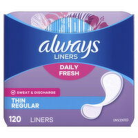 Always Daily Liners Daily Liners, Regular Absorbency, Unscented, 120 Each