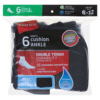 Hanes Socks, Cushion Ankle, Men's, Black, 6 Each