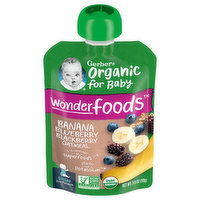 Gerber Organic for Baby Oatmeal, Banana Blueberry Blackberry, Wonderfoods, Sitter 2nd Foods, 3.5 Ounce