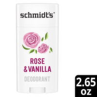 Schmidt's Rose & Vanilla with 24 Hour Odor Protection Aluminum-Free Vegan Deodorant, 2.65 Ounce